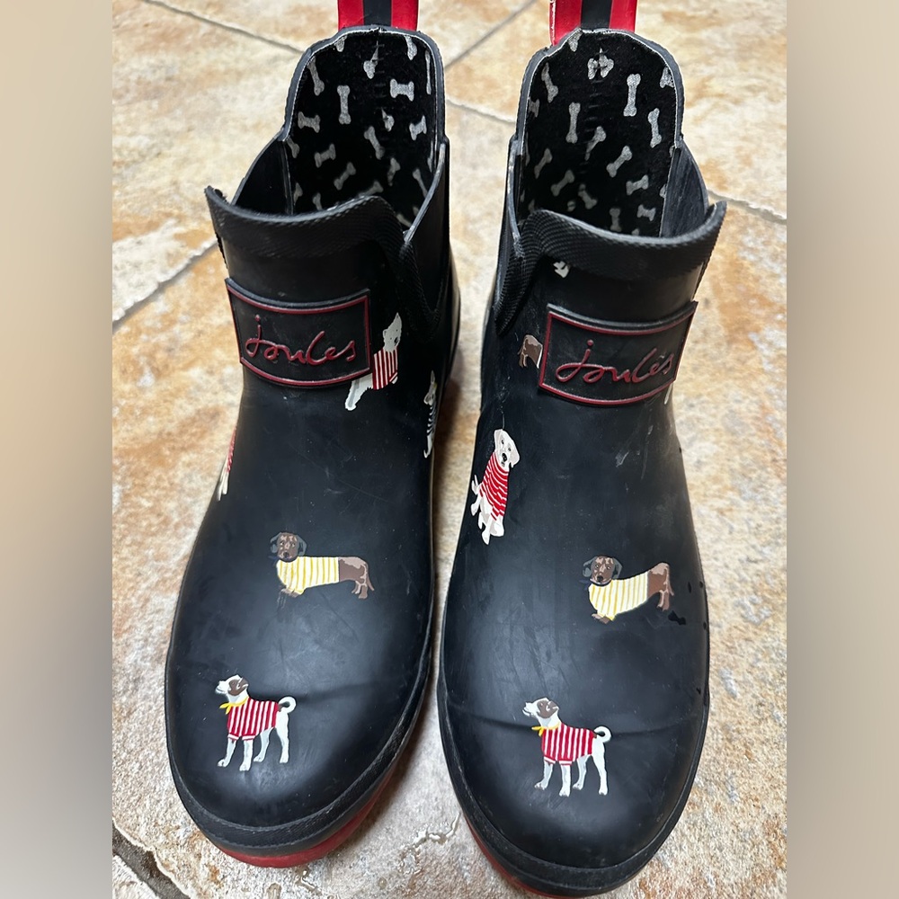 Joules Black rain Boots with Dog Pattern